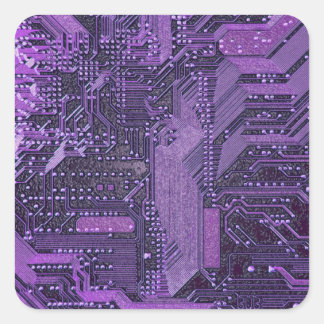 Pegatina Cuadrada Placa de circuito cibernético púrpura Electrónica 