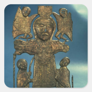 Pegatina Cuadrada Placa de la crucifixión de San Juan, último sigl