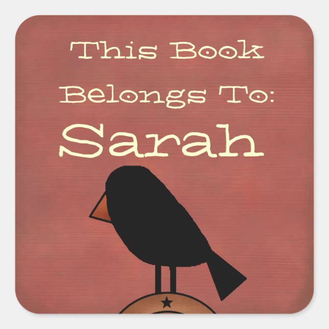 Pegatina Cuadrada Placa de libro primitiva (Anverso)