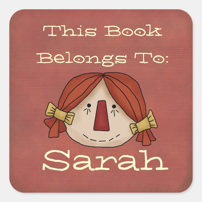 Pegatina Cuadrada Placa de libro primitiva (Anverso)