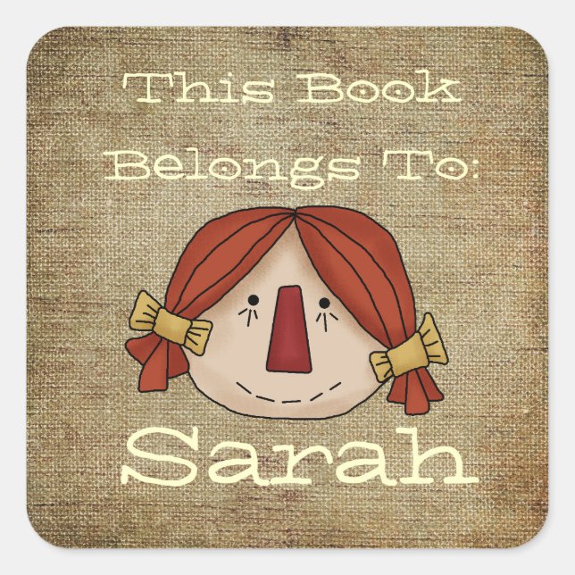 Pegatina Cuadrada Placa de libro primitiva (Anverso)