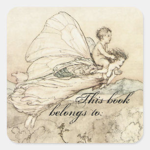 Pegatina Cuadrada Placa de libros de Faerie de época