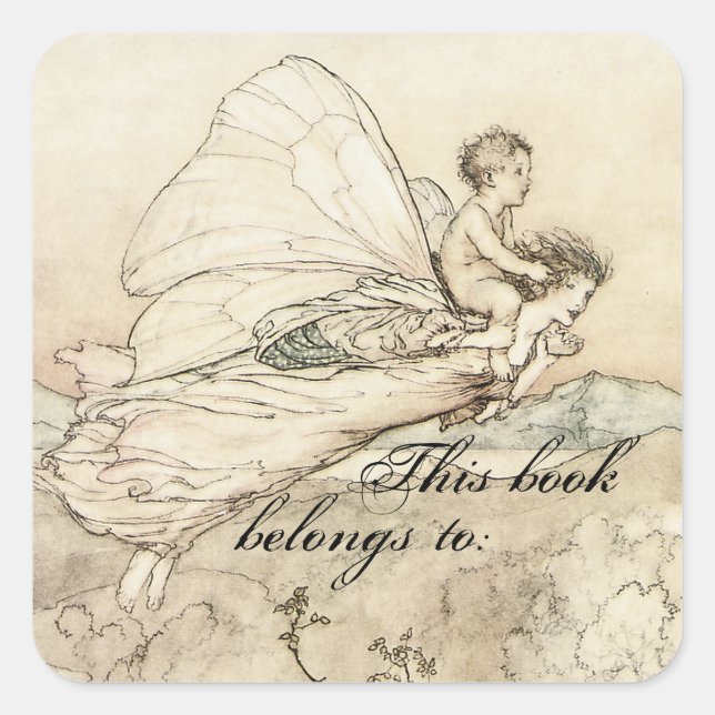 Pegatina Cuadrada Placa de libros de Faerie de época (Anverso)