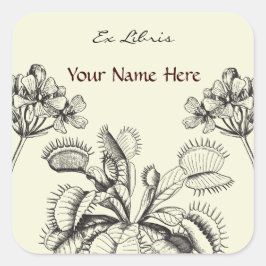 Pegatina Cuadrada Placa de libros florales de la planta de Carnivoru