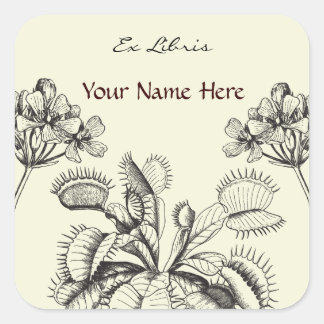 Pegatina Cuadrada Placa de libros florales de la planta de Carnivoru
