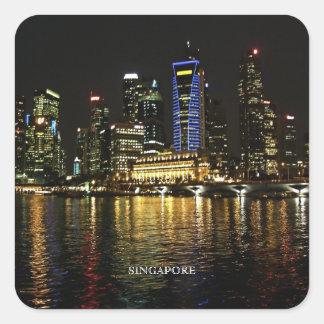 Pegatina Cuadrada Placa de luces nocturnas de Singapur
