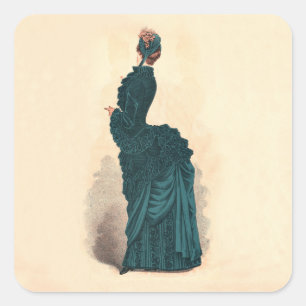 Pegatina Cuadrada Placa de moda victoriana antigua: vestido con poli