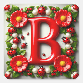 Pegatina Cuadrada 🐞 Placa de Nombre con Letras Rojas Mariquitas Ama