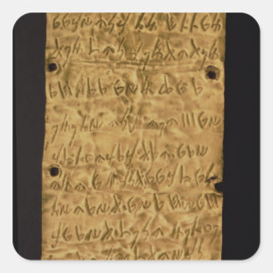 Pegatina Cuadrada Placa de oro con la inscripción fenicia, de Santa