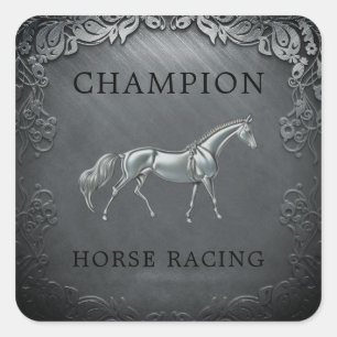 Pegatina Cuadrada Placa grabada del Campeonato de Carreras de Caball