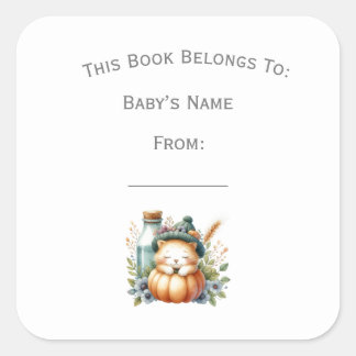 Pegatina Cuadrada Placa para libros de animales de Woodland personal