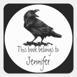 Pegatina Cuadrada Placa para libros de aves acuáticas Raven