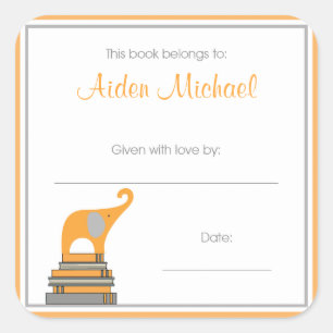 Pegatina Cuadrada Placa para libros de Baby Shower para elefantes na