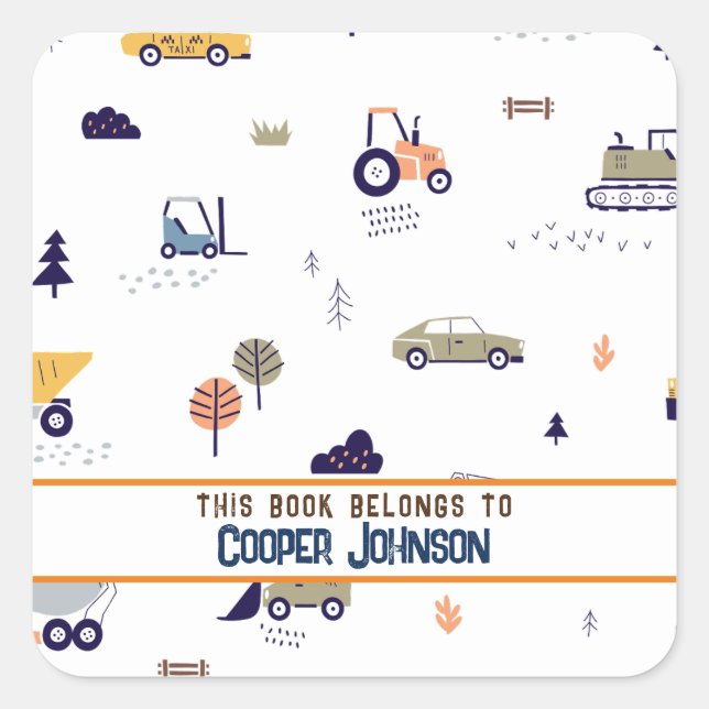 Pegatina Cuadrada Placa personalizada de libro de coche azul pastel  (Anverso)