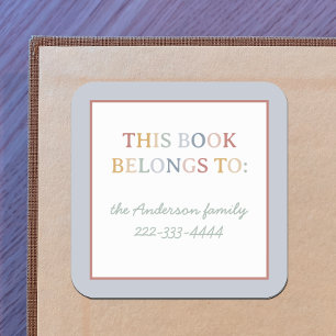 Pegatina Cuadrada Placas de libros de Boho Pastel Homeschool