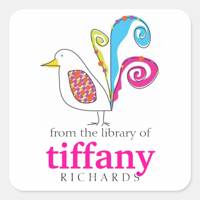 Pegatina Cuadrada Placas para libros de aves extravagantes (Anverso)