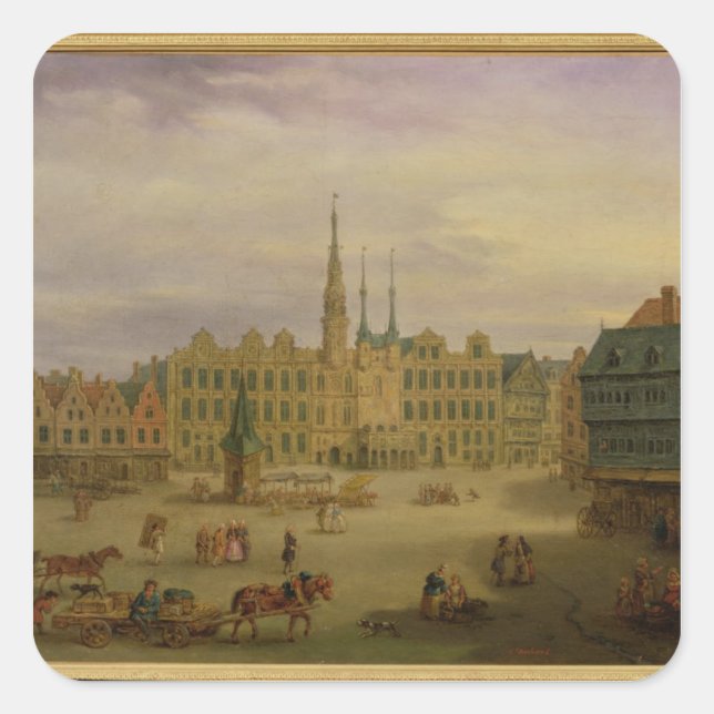 Pegatina Cuadrada Place de L'Hotel de Ville, Cambrai, c.1780 (Anverso)
