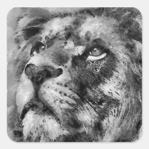 Pegatina Cuadrada Placid Lion Face Silver