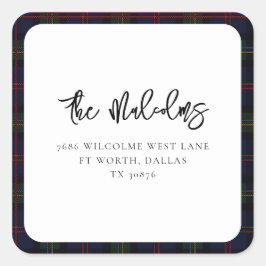 Pegatina Cuadrada Plaid Clásico Rústico de Tartán con Dirección de D