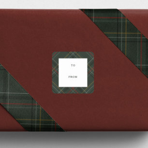Pegatina Cuadrada Plaid de fiesta hunter verde para regalos de Navid