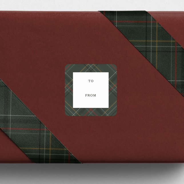 Pegatina Cuadrada Plaid de fiesta hunter verde para regalos de Navid (Subido por el creador)
