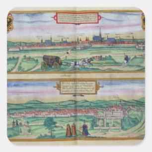 Pegatina Cuadrada Plan de ciudad de Viena y de Buda, de 'Civitates
