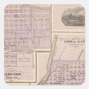 Pegatina Cuadrada Plan de Iowa City, plan de Marengo
