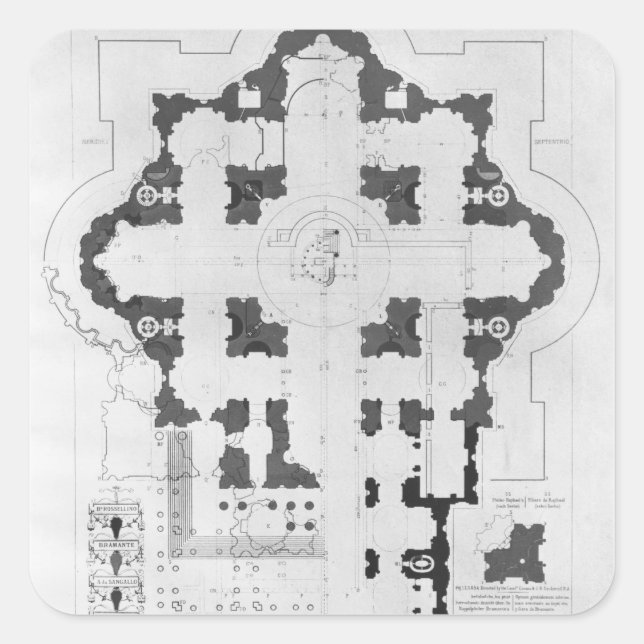 Pegatina Cuadrada Plan de la Basílica de San Pedro (Anverso)