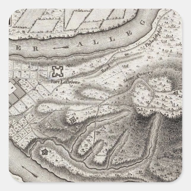 Pegatina Cuadrada Plan de la ciudad de Pittsburg (Anverso)