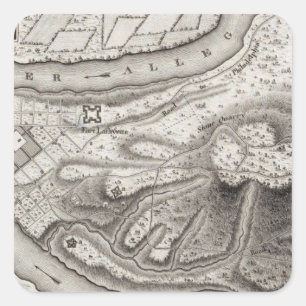Pegatina Cuadrada Plan de la ciudad de Pittsburg