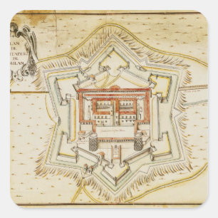 Pegatina Cuadrada Plan de la ciudadela de Milan