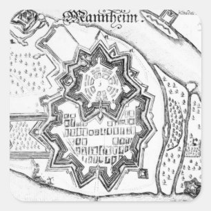 Pegatina Cuadrada Plan de Mannheim, Alemania 1690