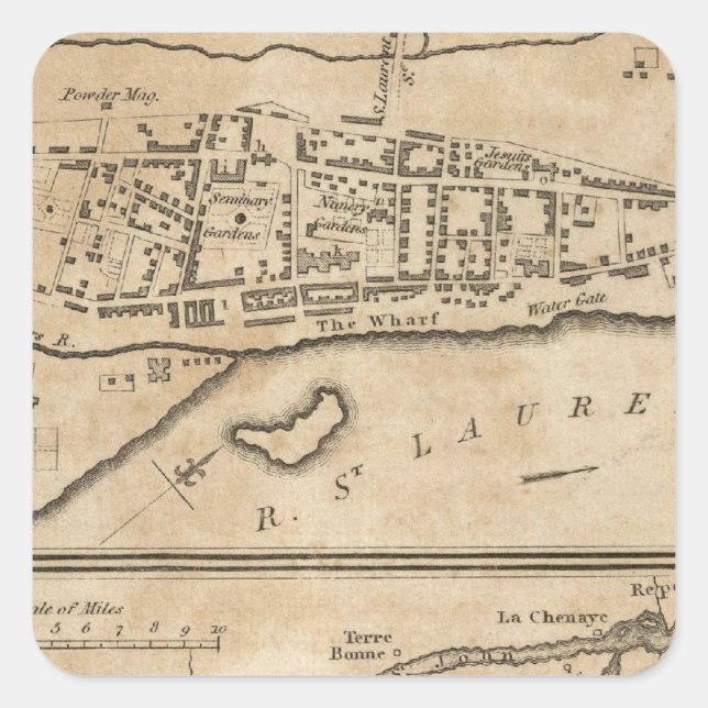 Pegatina Cuadrada Plan de Montreal, con un mapa de las islas (Anverso)