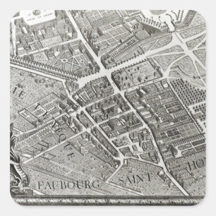 Pegatina Cuadrada Plan de París, conocido como el "Plan de Turgot"