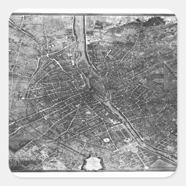 Pegatina Cuadrada Plan de París, conocido como el "Plan de Turgot" (Anverso)