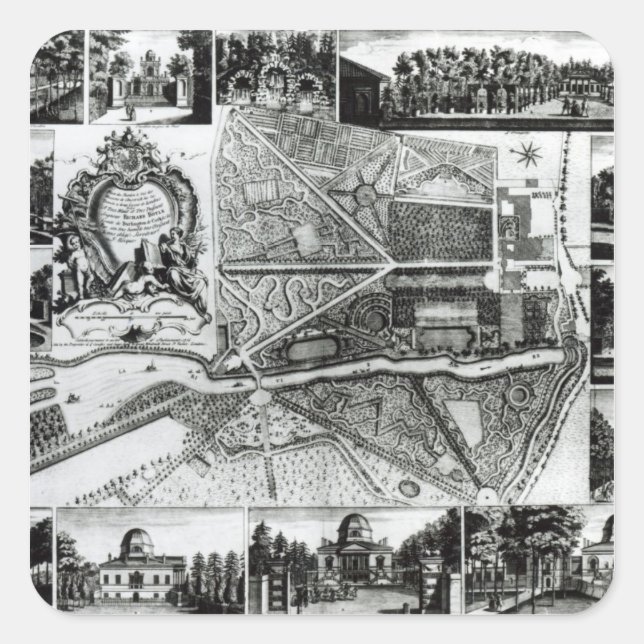 Pegatina Cuadrada Plan del jardín y vistas de las casas en Chisw (Anverso)