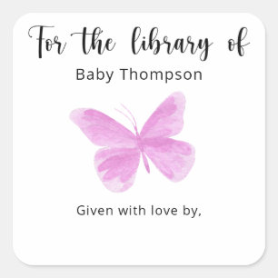 Pegatina Cuadrada Plancha de Baby Shower para mariposa, libros para