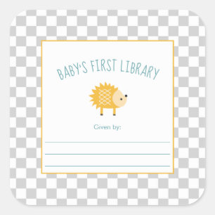 Pegatina Cuadrada Plancha de biblioteca de Hedgehog Baby