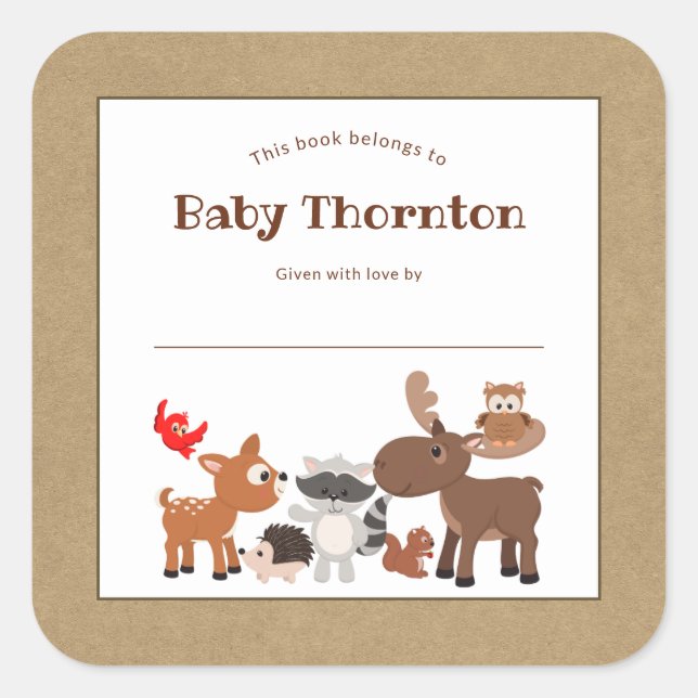 Pegatina Cuadrada Plancha de biblioteca personalizada para niños, an (Anverso)