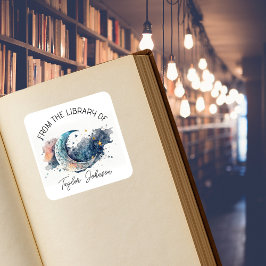 Pegatina Cuadrada Plancha de libros estelar noche celestial luna
