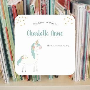 Pegatina Cuadrada Plancha de libros para niños de unicornio dulce