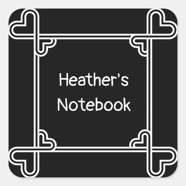 Pegatina Cuadrada Plancha ornamental en blanco y negro personalizado (Anverso)
