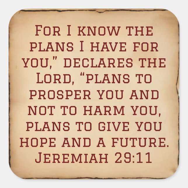 Pegatina Cuadrada Planes divinos para la esperanza de prosperidad |  (Anverso)