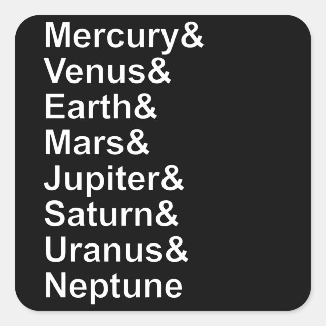 Pegatina Cuadrada Planet Names Ampersand - Solar System Planets (Anverso)