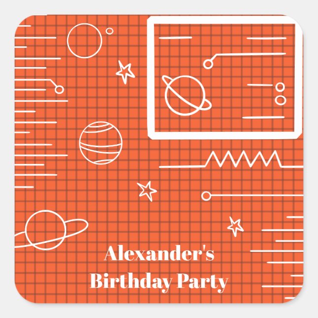 Pegatina Cuadrada Planeta y estrella de naves espaciales con pantall (Anverso)