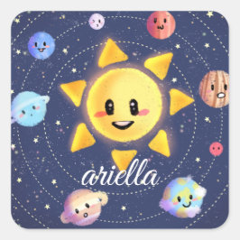 Pegatina Cuadrada Planetas de galaxia espacial