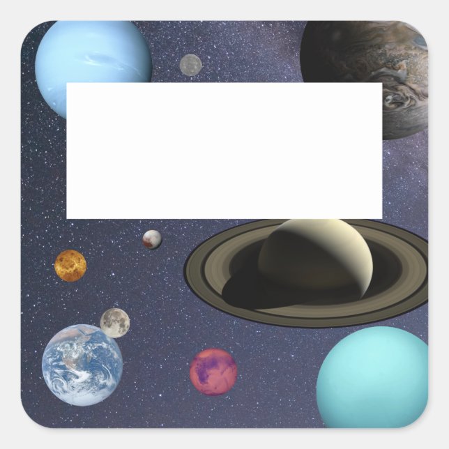 Pegatina Cuadrada Planetas del sistema solar (Anverso)