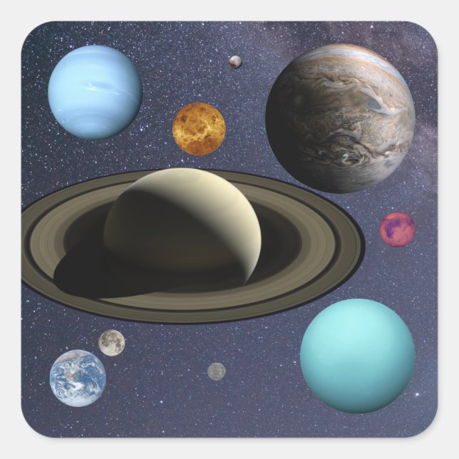 Pegatina Cuadrada Planetas del sistema solar (Anverso)
