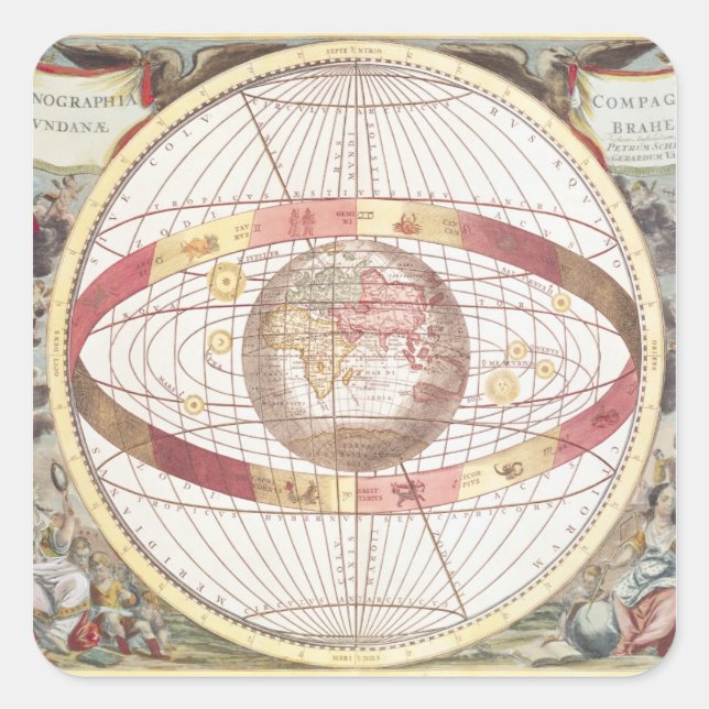 Pegatina Cuadrada Planisfera, de 'Atlas Coelestis' (Anverso)