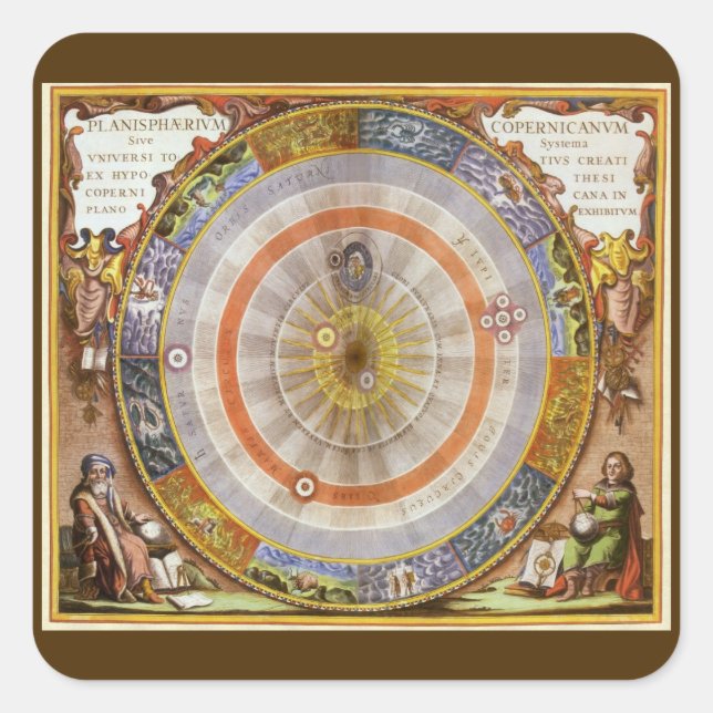 Pegatina Cuadrada Planisferio Copernicano Celeste de Astronomía Vint (Anverso)
